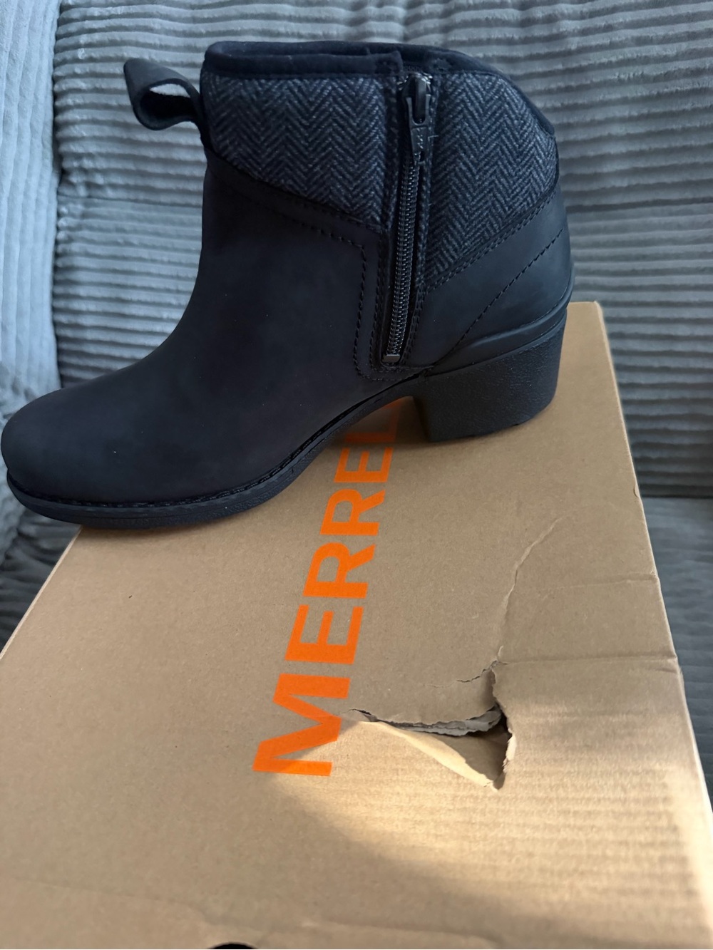 Merrell Black Ankle Bootie with Herringbone Collar - Picture 6 of 6